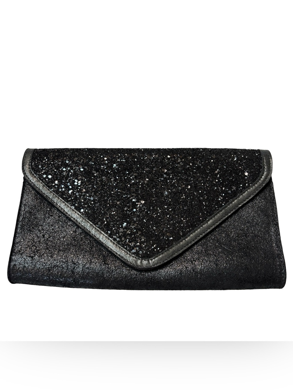 Leather Rock Black Sparkly Heavy Leather Clutch